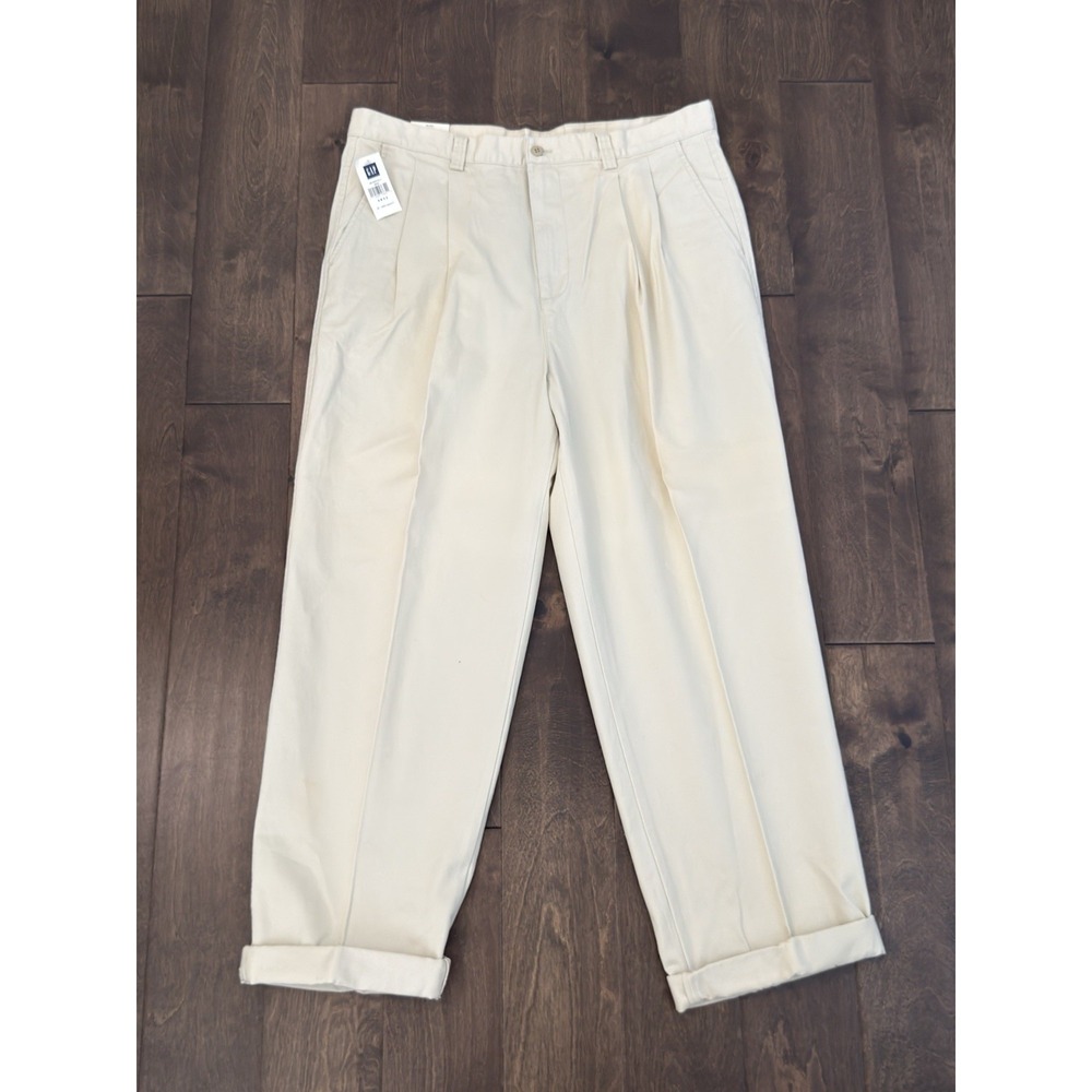 GAP Mens Pleated Khaki Tan Cotton Chino Pants Relaxed Fit 38X32 387004-01-1